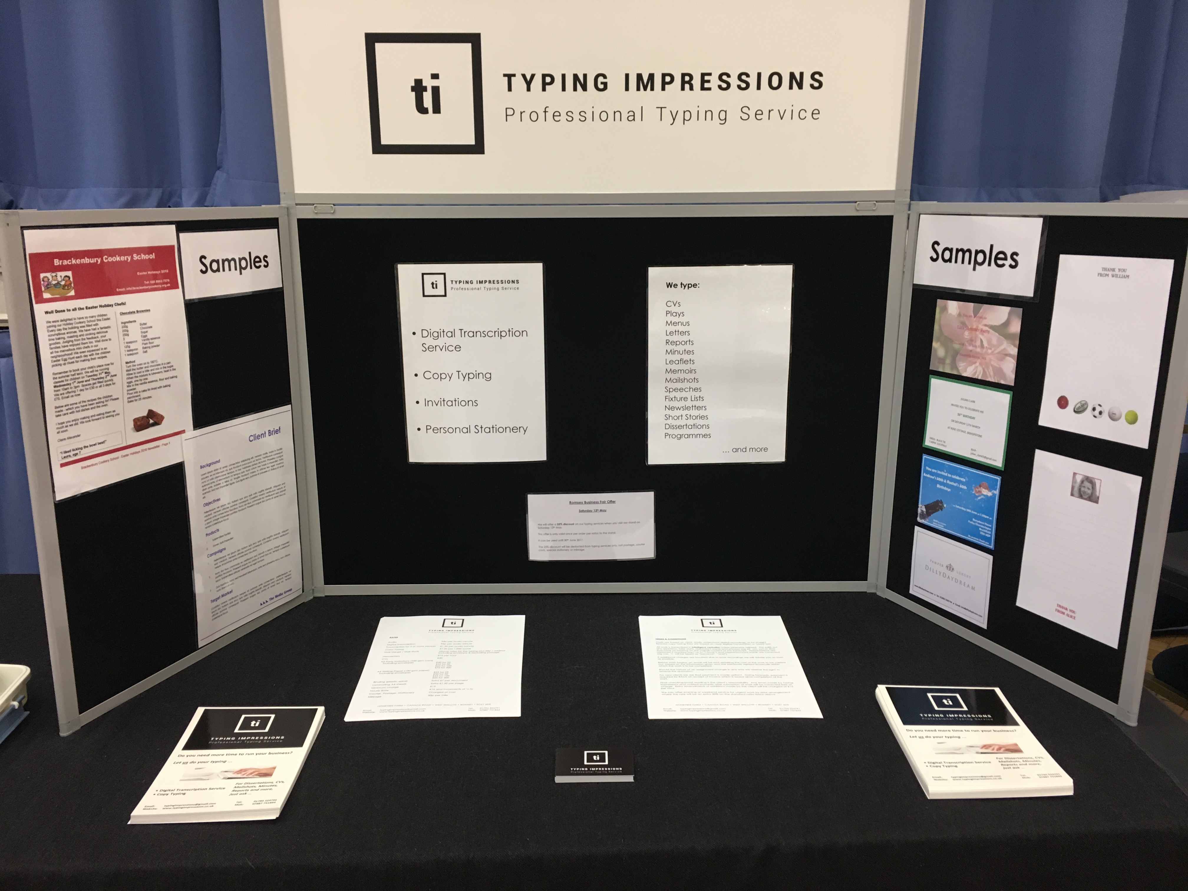 Showing typing, secretarial and invitations